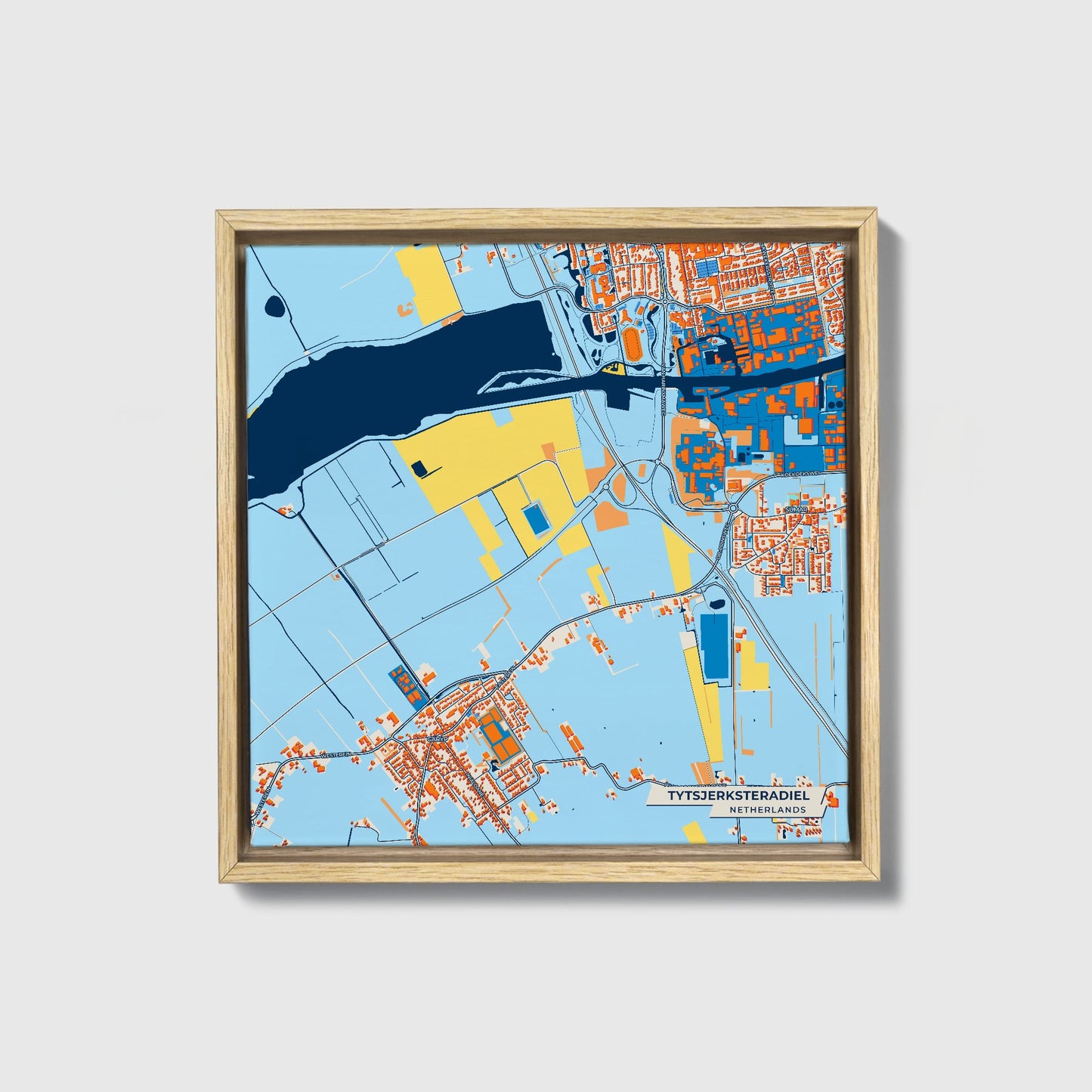 Tytsjerksteradiel Netherlands Colorful City Map Canvas Print • Natural Wooden Framed