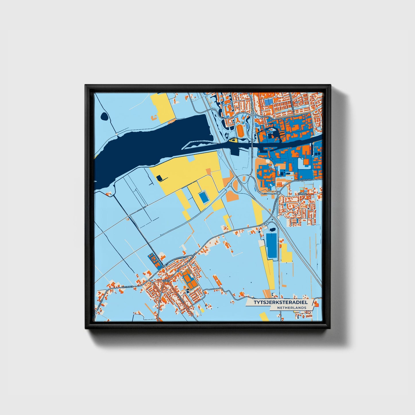 Tytsjerksteradiel Netherlands Colorful City Map Canvas Print • Black Framed