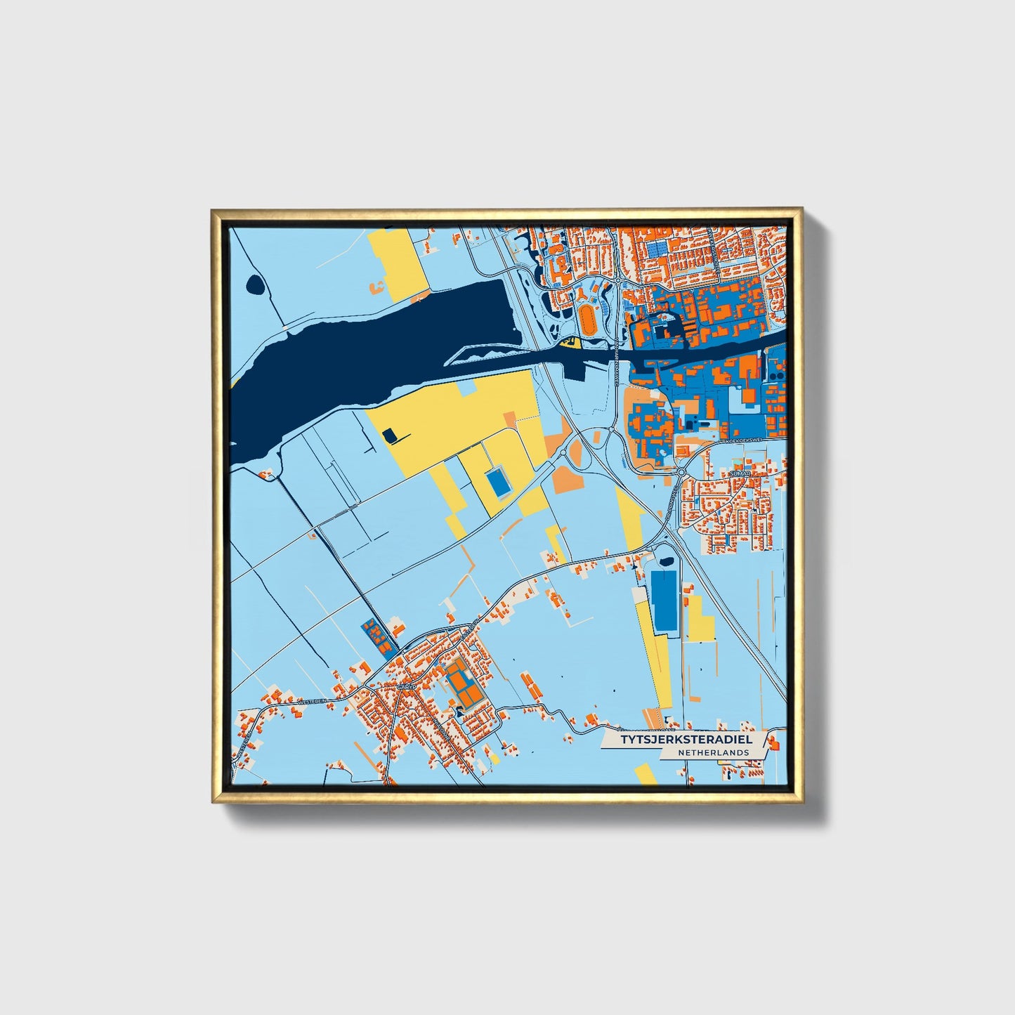 Tytsjerksteradiel Netherlands Colorful City Map Canvas Print • Gold Framed