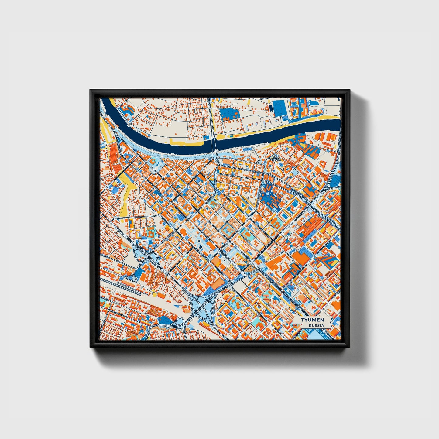 Тюмень Russia Colorful City Map Canvas Print • Black Framed