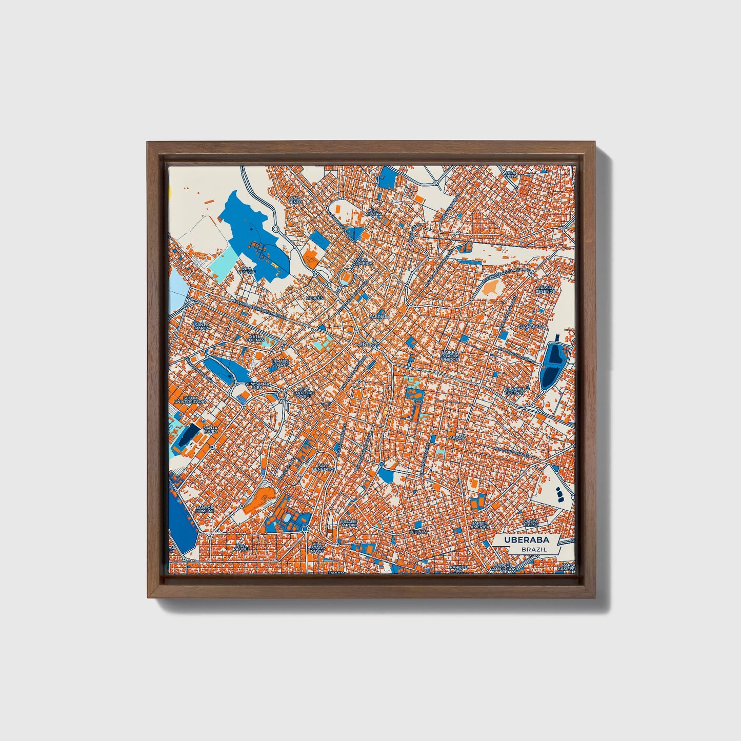 Uberaba Brazil Colorful City Map Canvas Print • Dark Wooden Framed
