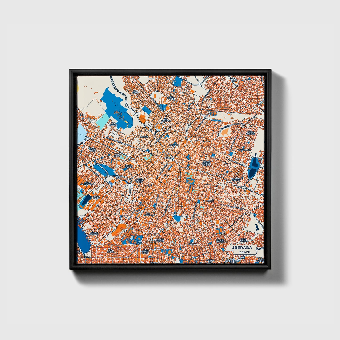 Uberaba Brazil Colorful City Map Canvas Print • Black Framed