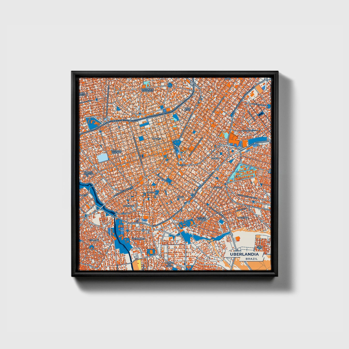 Uberlandia Brazil Colorful City Map Canvas Print • Black Framed
