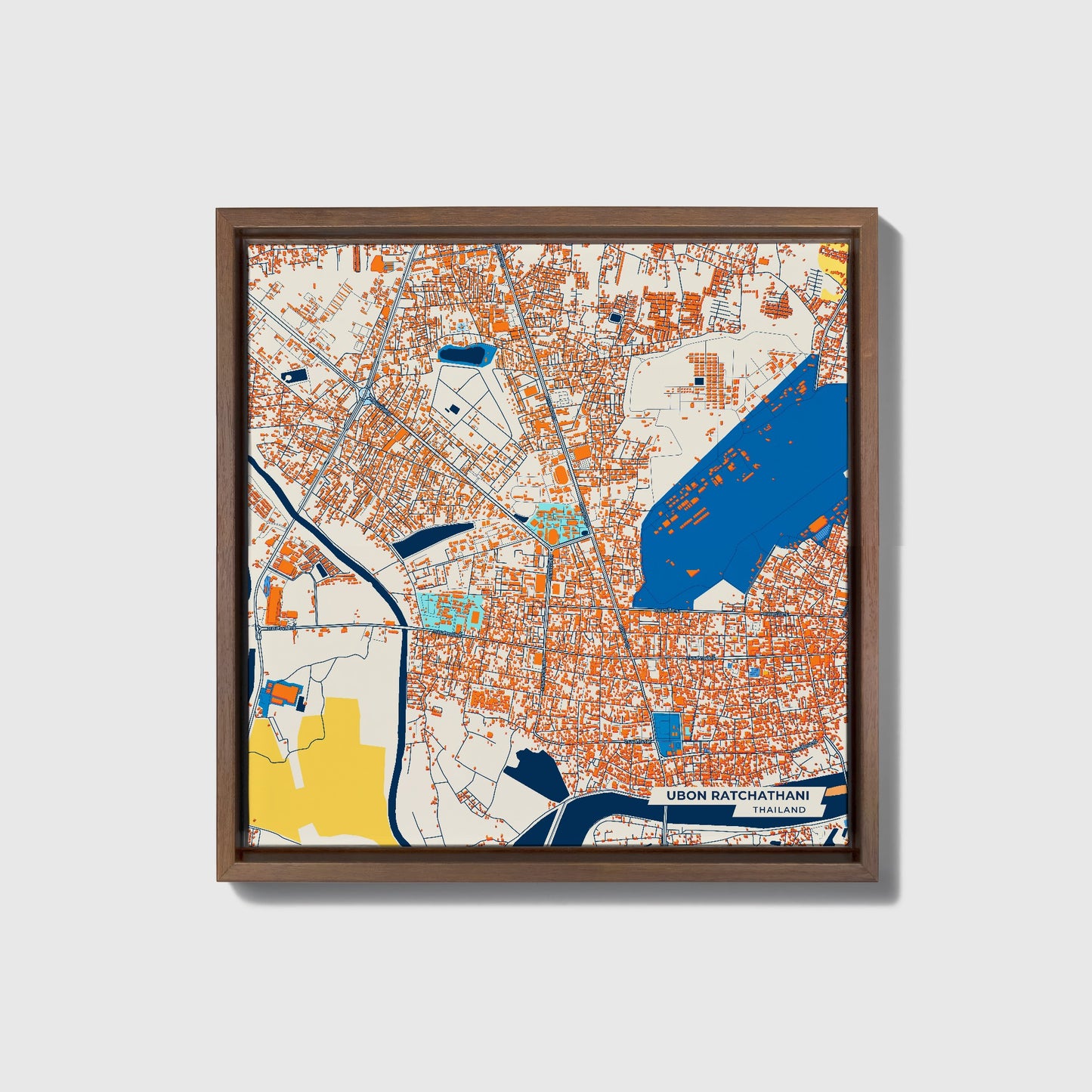 Ubon Ratchathani Thailand Colorful City Map Canvas Print • Dark Wooden Framed
