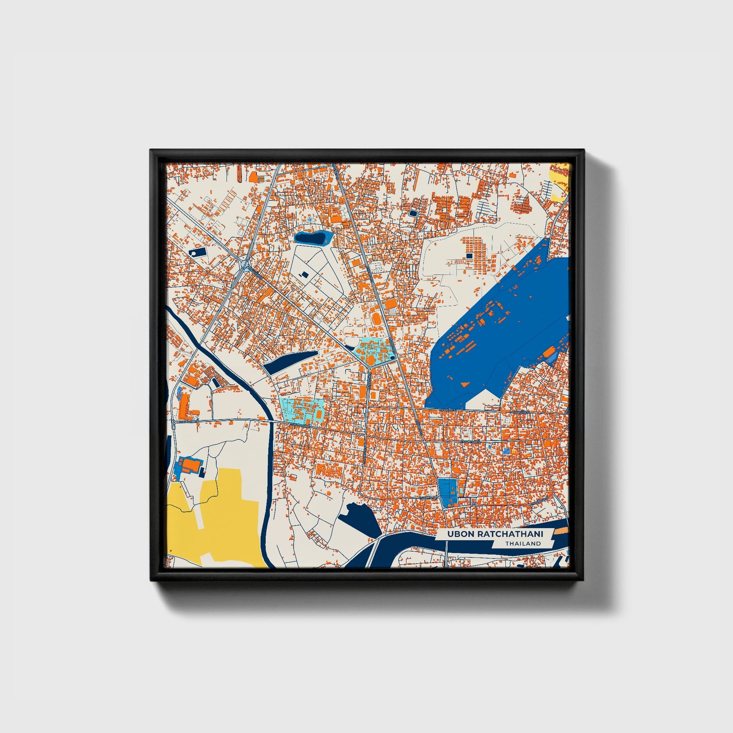Ubon Ratchathani Thailand Colorful City Map Canvas Print • Black Framed