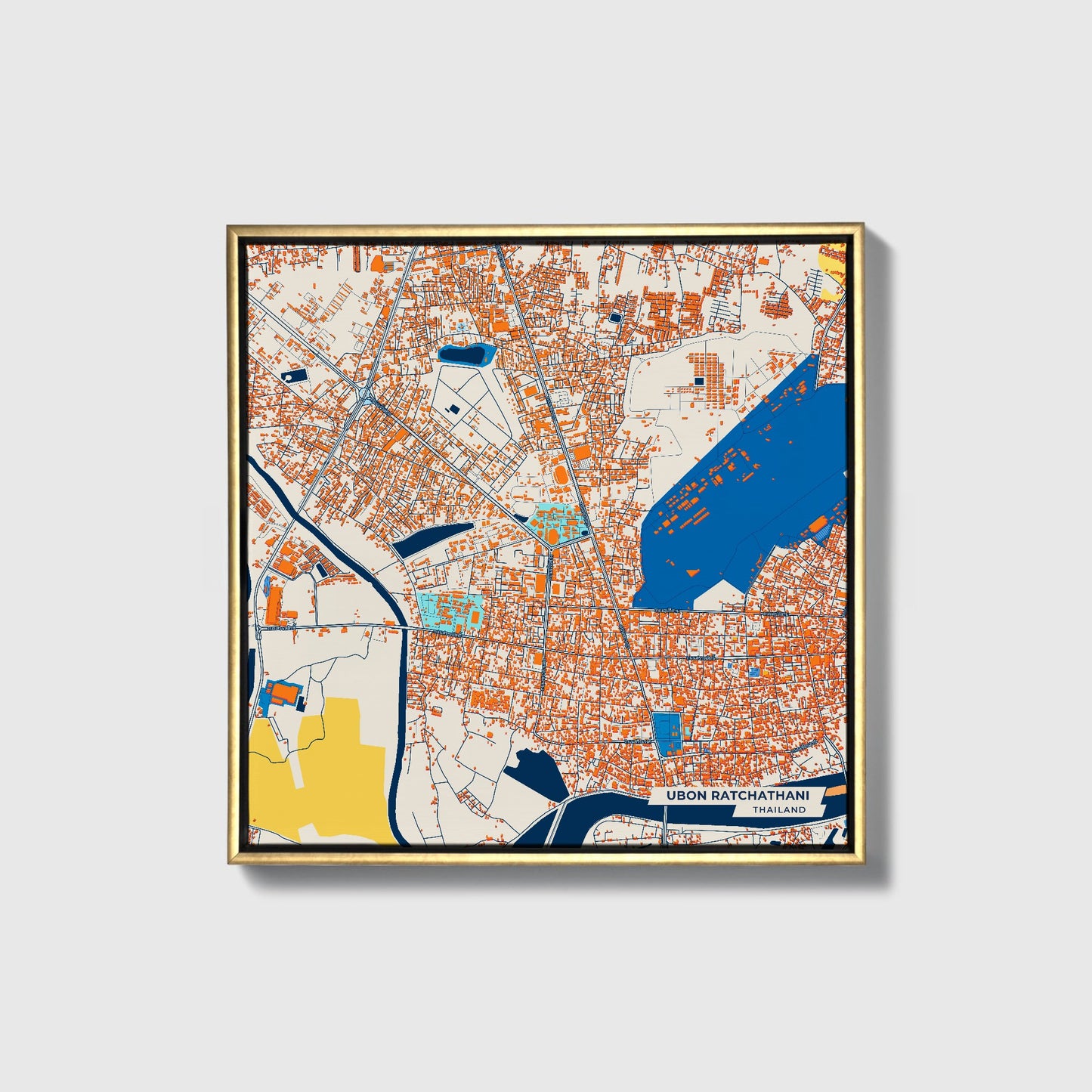 Ubon Ratchathani Thailand Colorful City Map Canvas Print • Gold Framed