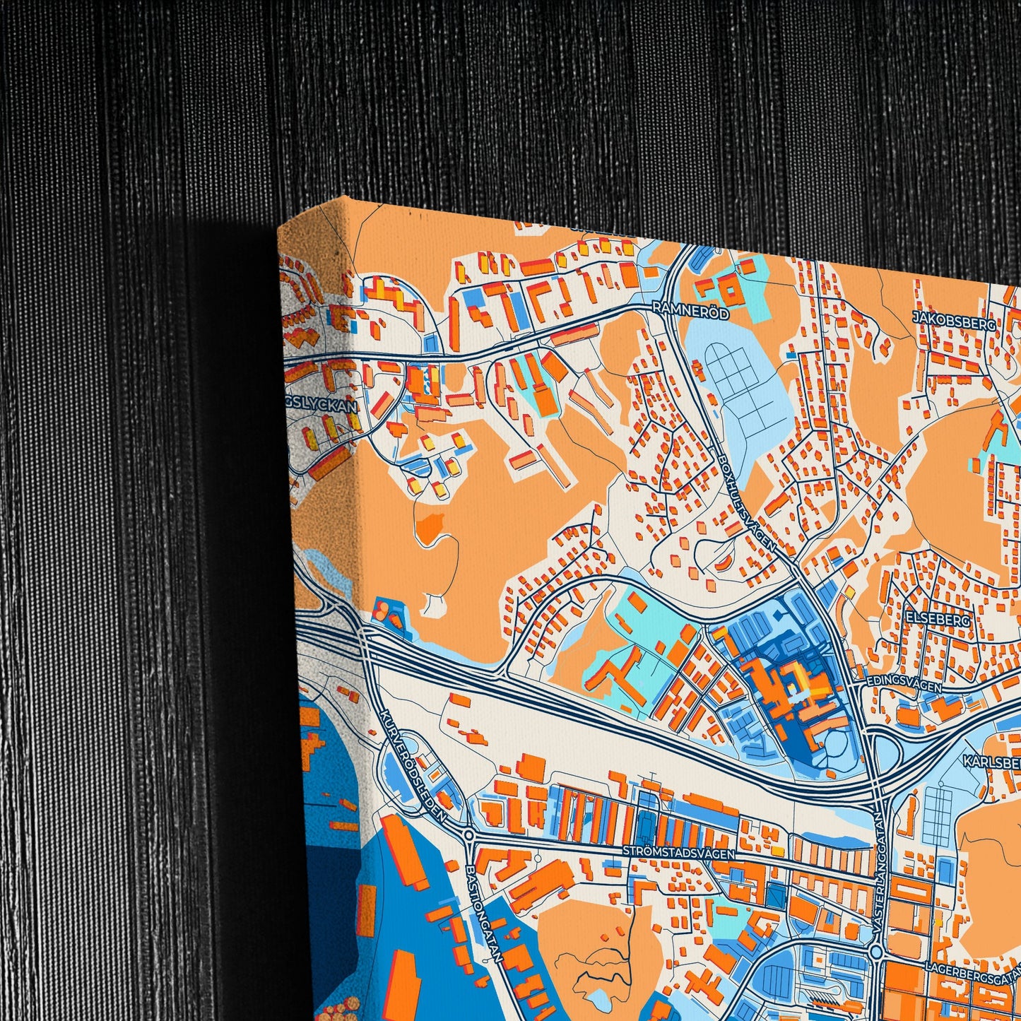 Uddevalla Sweden Colorful City Map Canvas Print Detail