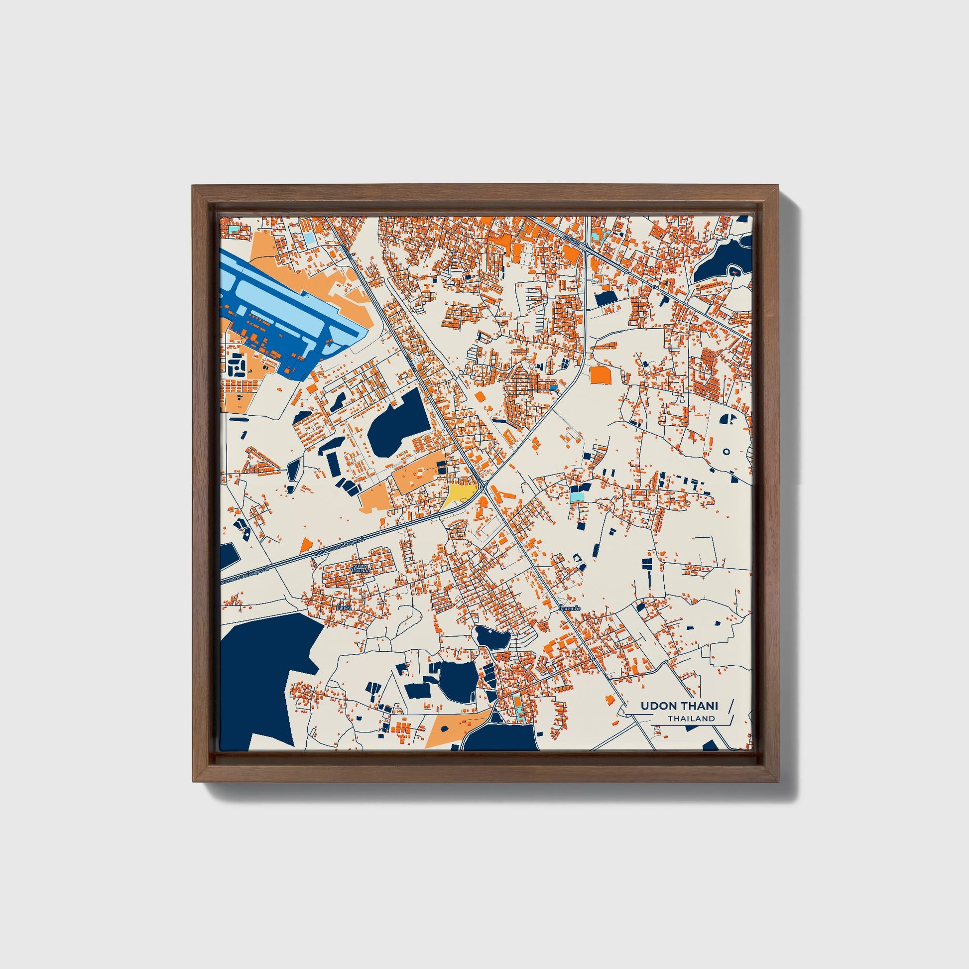 Udon Thani Thailand Colorful City Map Canvas Print • Dark Wooden Framed