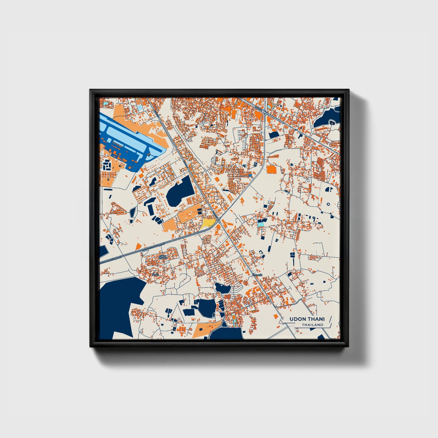 Udon Thani Thailand Colorful City Map Canvas Print • Black Framed
