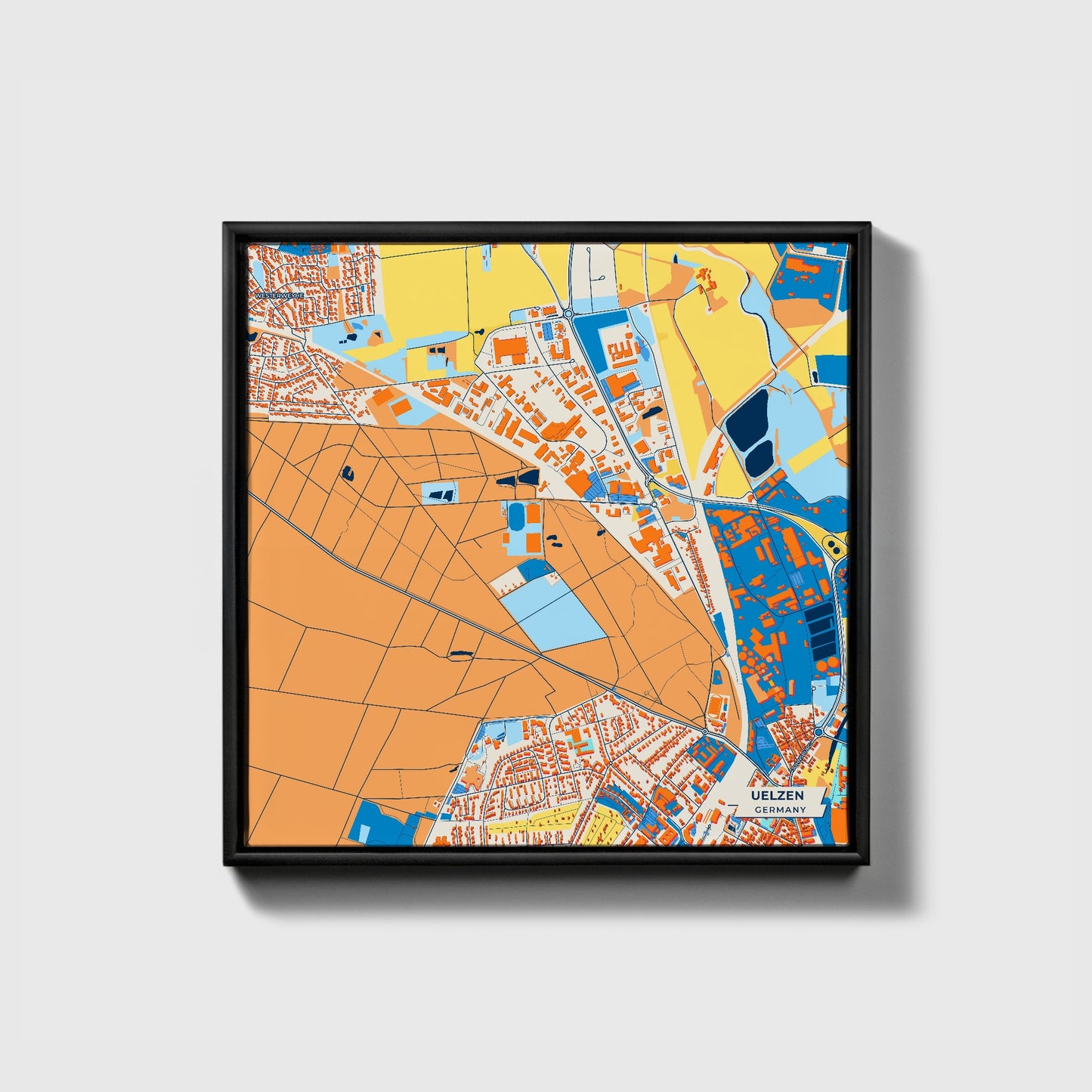 Uelzen Germany Colorful City Map Canvas Print • Black Framed