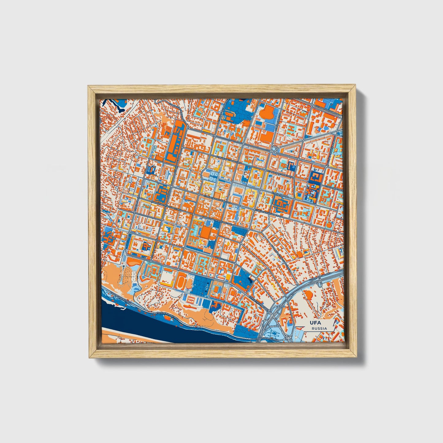 Уфа Russia Colorful City Map Canvas Print • Natural Wooden Framed
