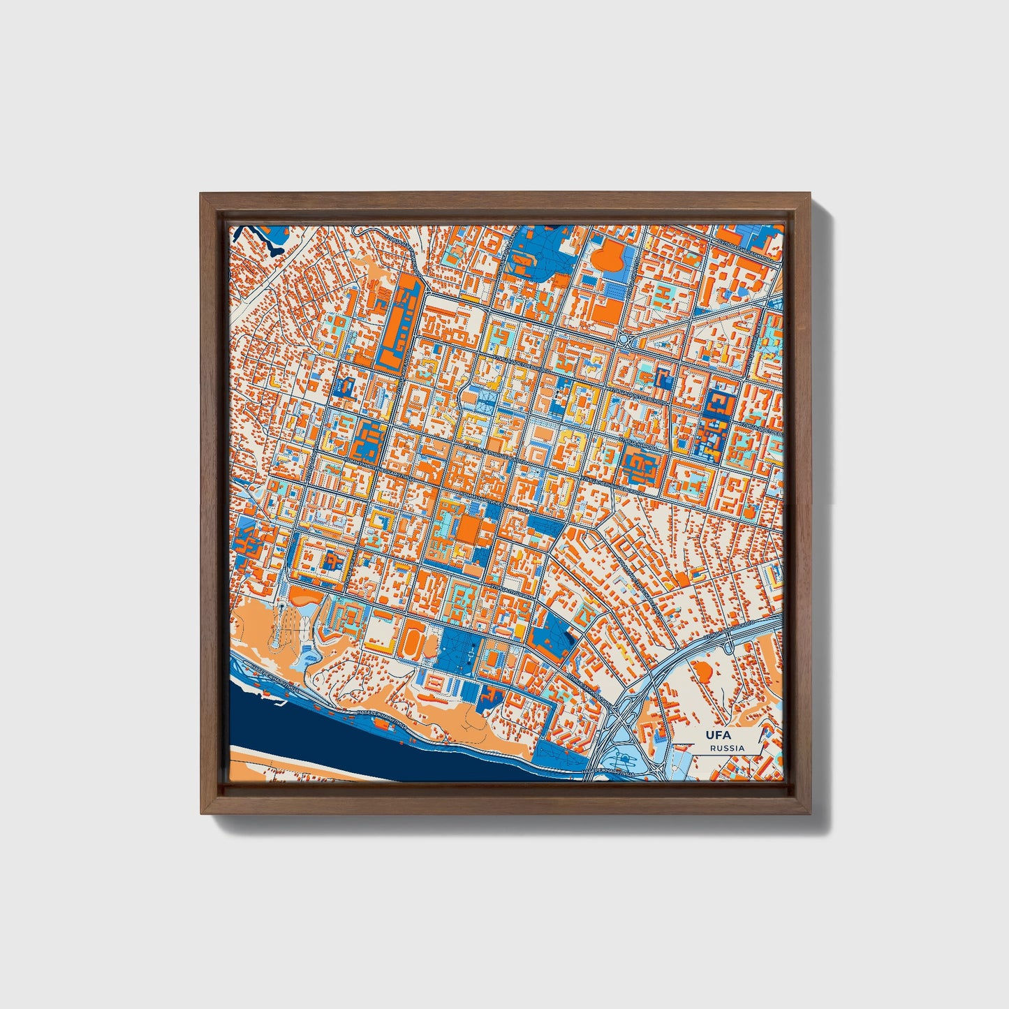 Уфа Russia Colorful City Map Canvas Print • Dark Wooden Framed