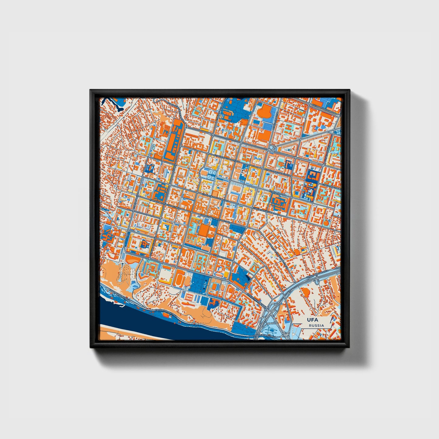 Уфа Russia Colorful City Map Canvas Print • Black Framed