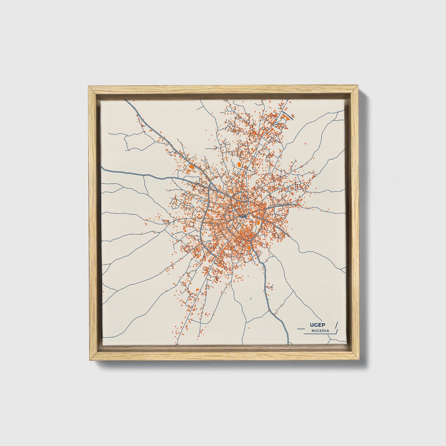 Ugep Nigeria Colorful City Map Canvas Print • Natural Wooden Framed