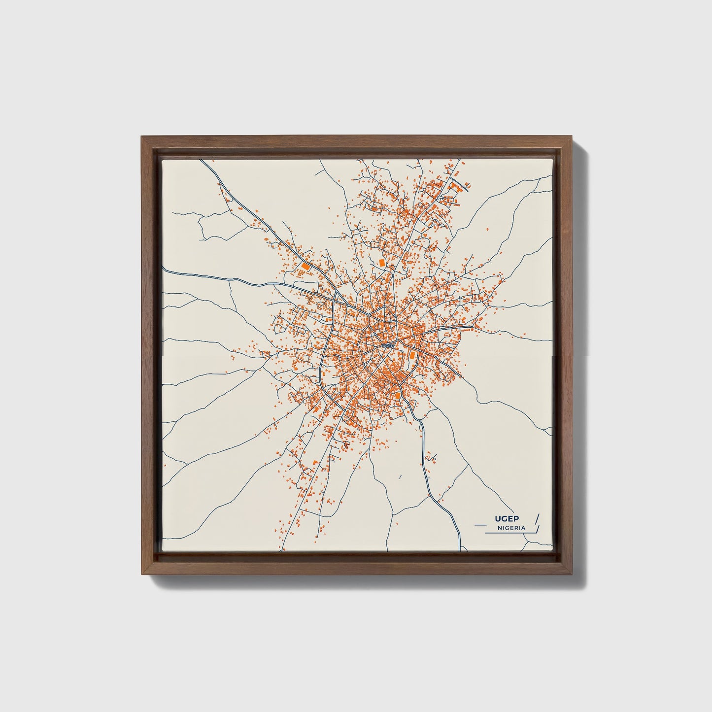 Ugep Nigeria Colorful City Map Canvas Print • Dark Wooden Framed