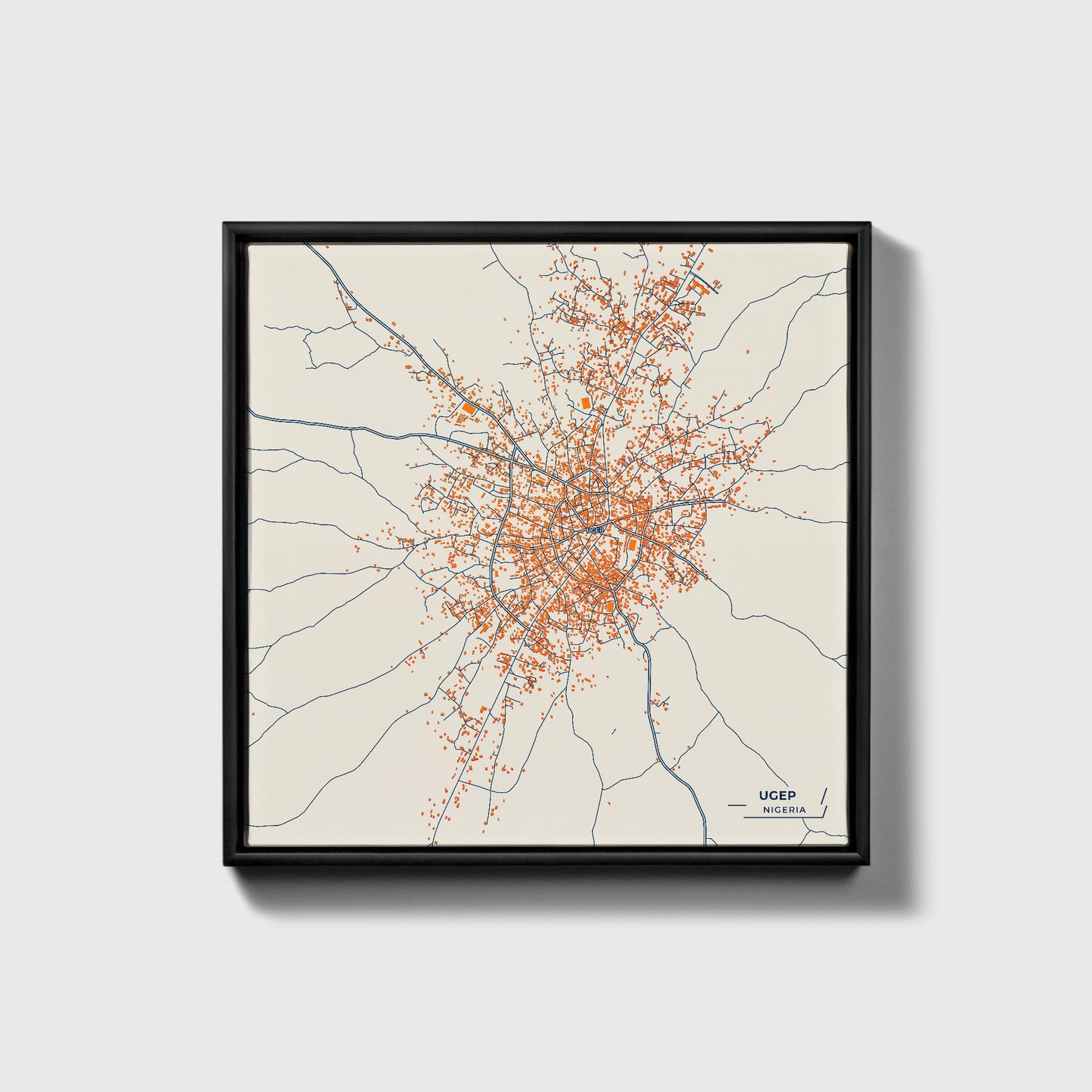 Ugep Nigeria Colorful City Map Canvas Print • Black Framed
