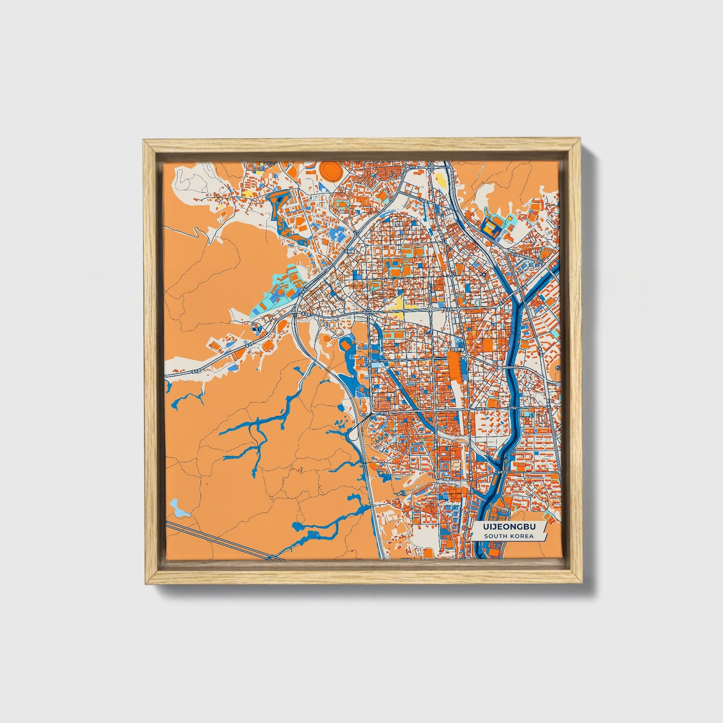Uijeongbu South Korea Colorful City Map Canvas Print • Natural Wooden Framed