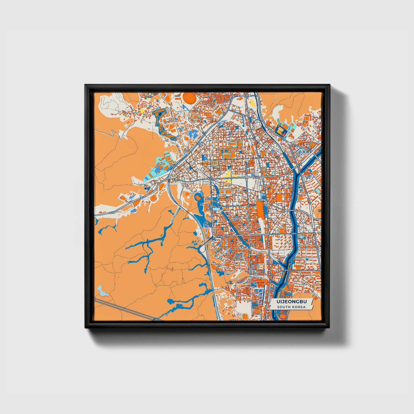 Uijeongbu South Korea Colorful City Map Canvas Print • Black Framed