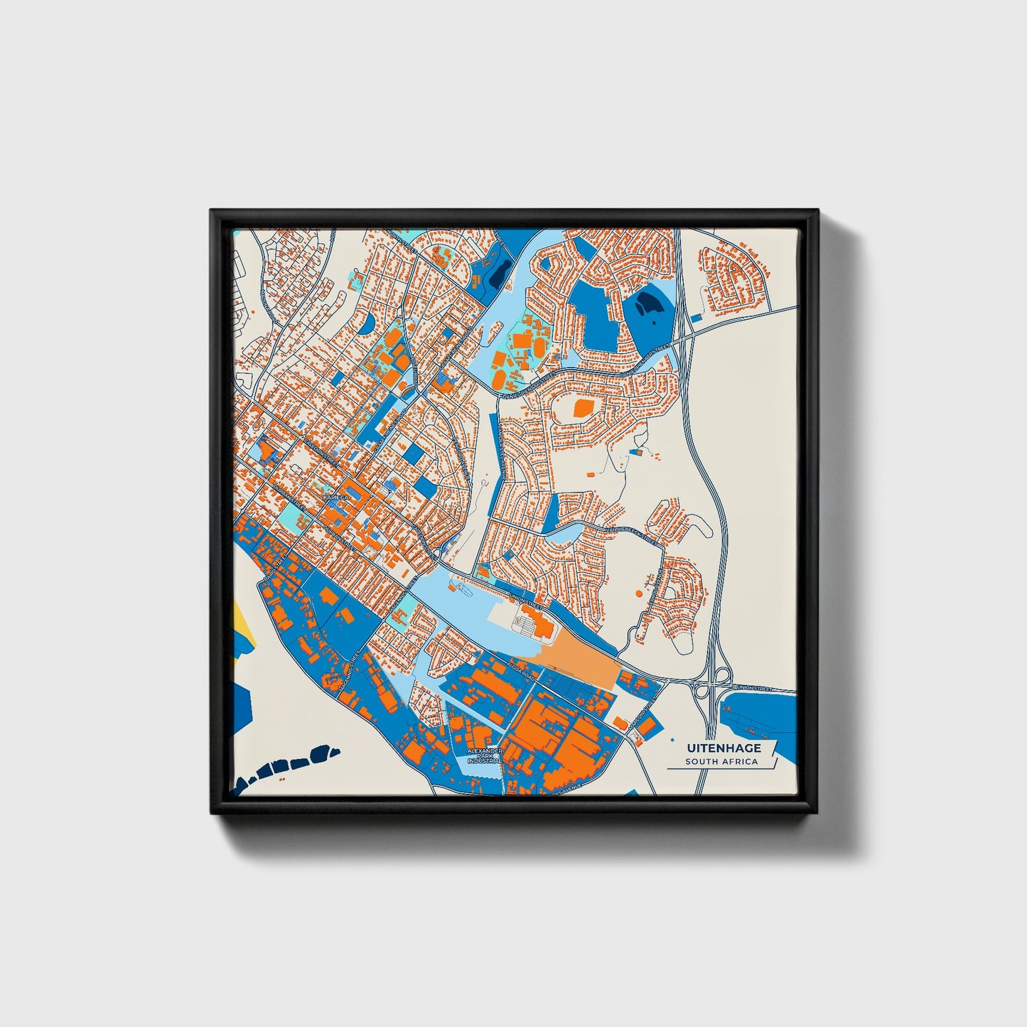 Uitenhage South Africa Colorful City Map Canvas Print • Black Framed