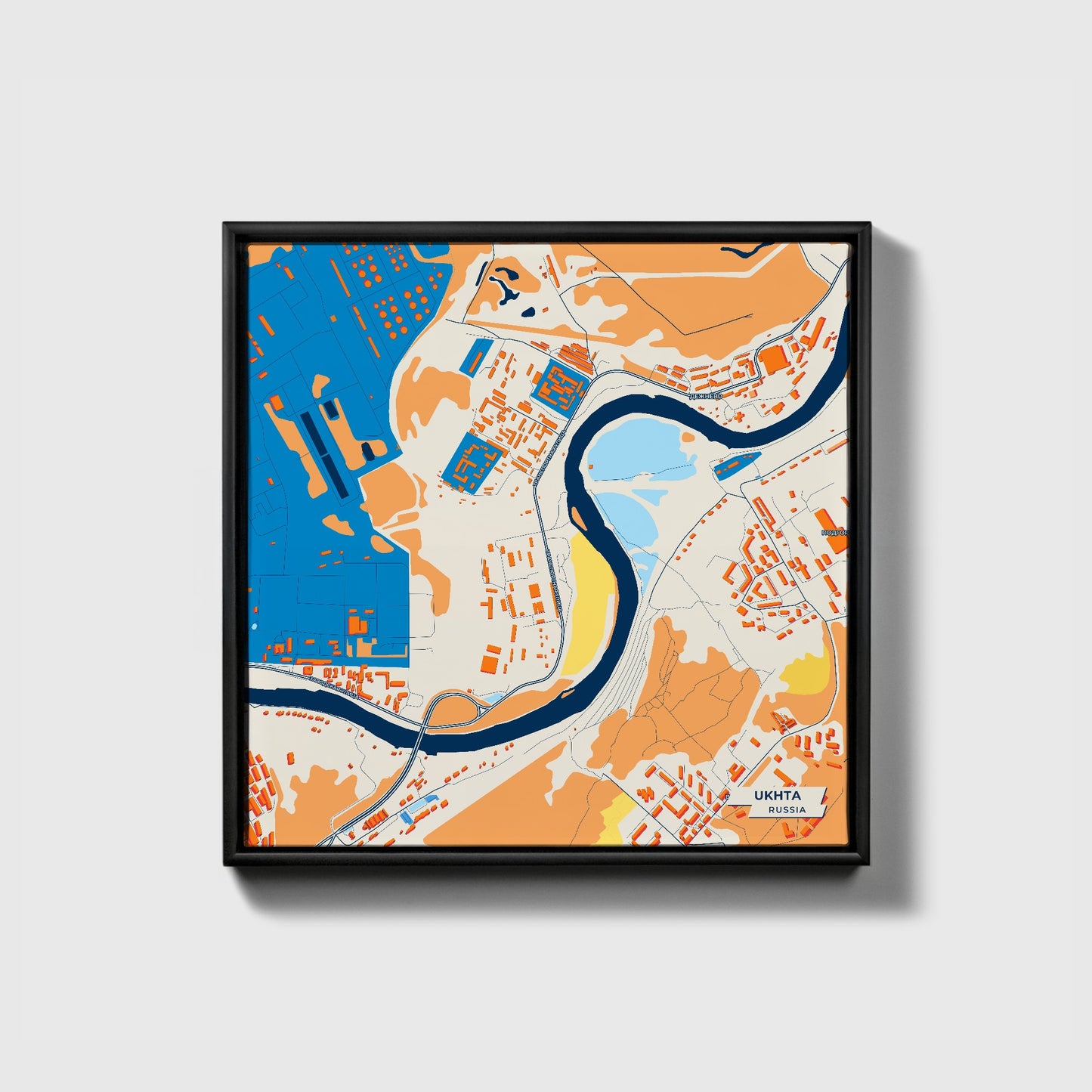 Ухта Russia Colorful City Map Canvas Print • Black Framed