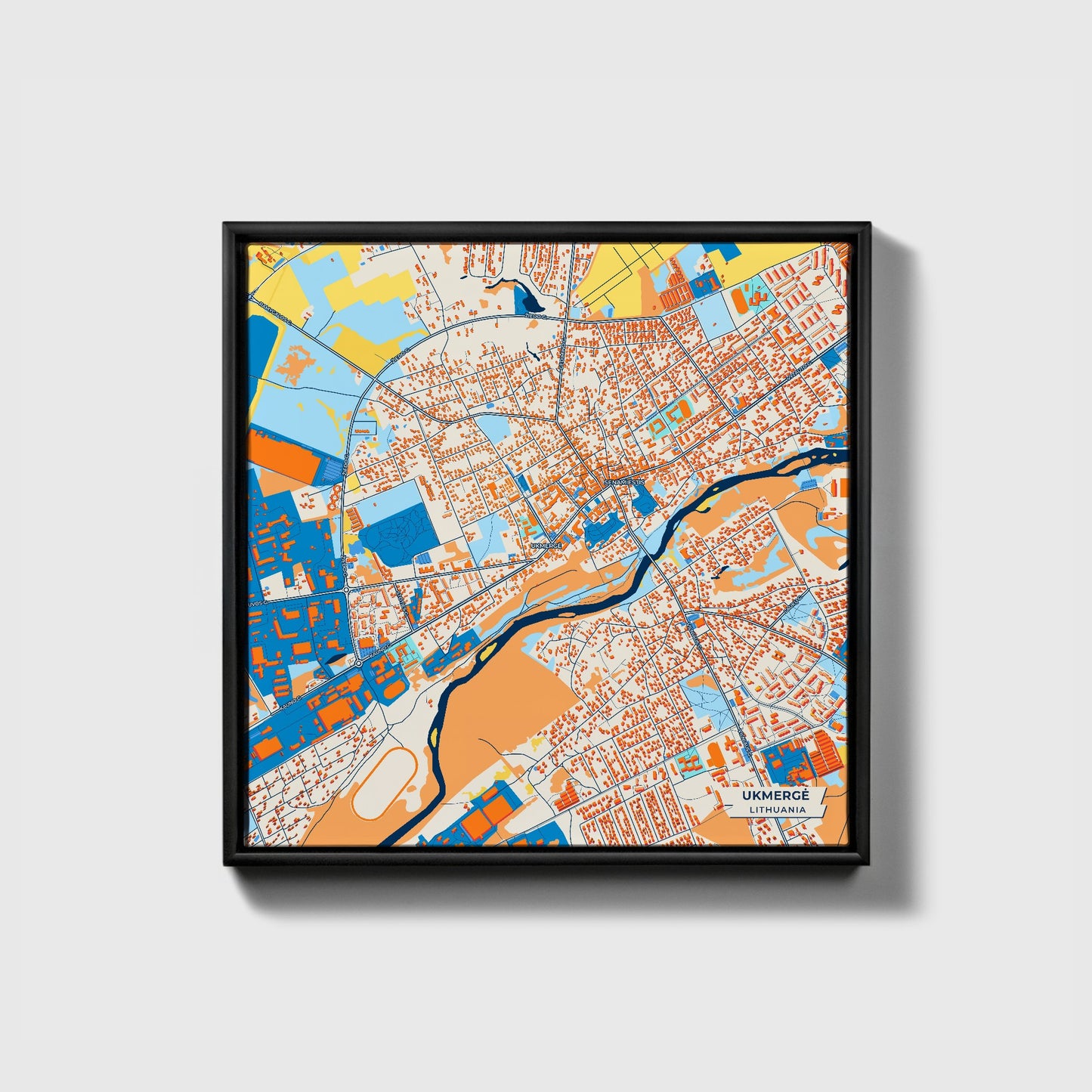 Ukmergė Lithuania Colorful City Map Canvas Print • Black Framed