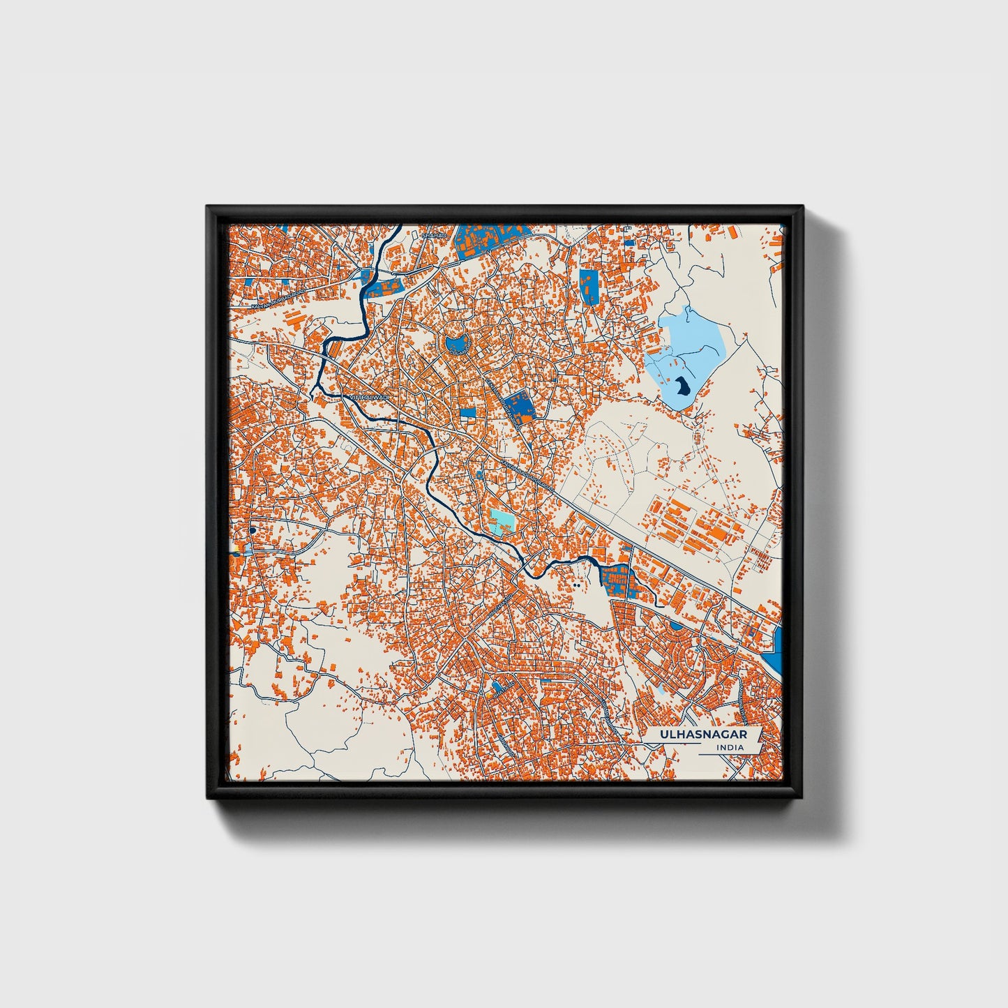 Ulhasnagar India Colorful City Map Canvas Print • Black Framed