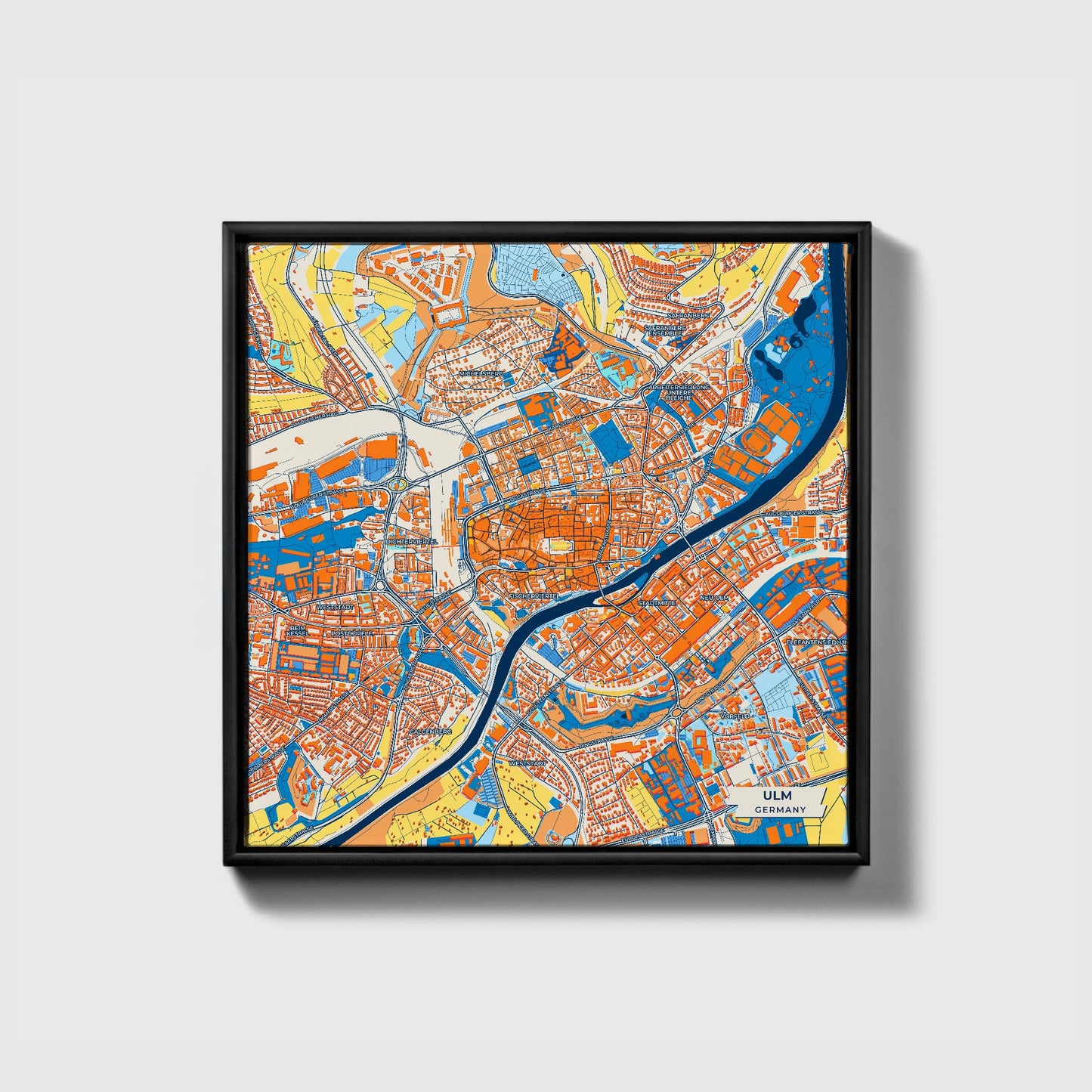 Ulm Germany Colorful City Map Canvas Print • Black Framed
