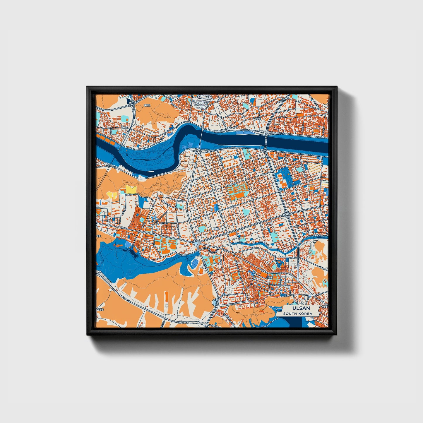 Ulsan South Korea Colorful City Map Canvas Print • Black Framed