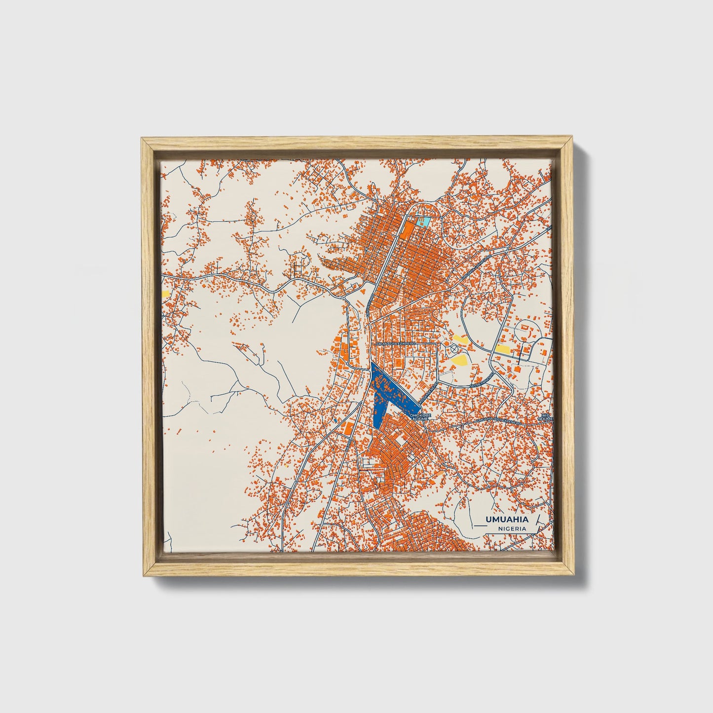 Umuahia Nigeria Colorful City Map Canvas Print • Natural Wooden Framed