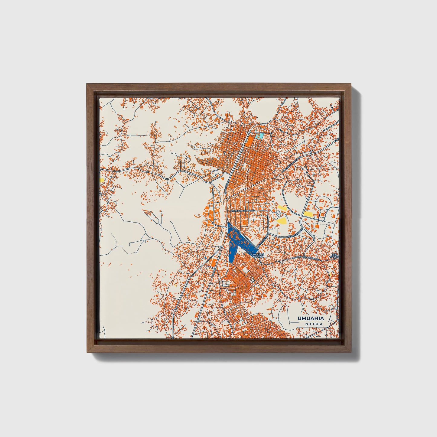 Umuahia Nigeria Colorful City Map Canvas Print • Dark Wooden Framed