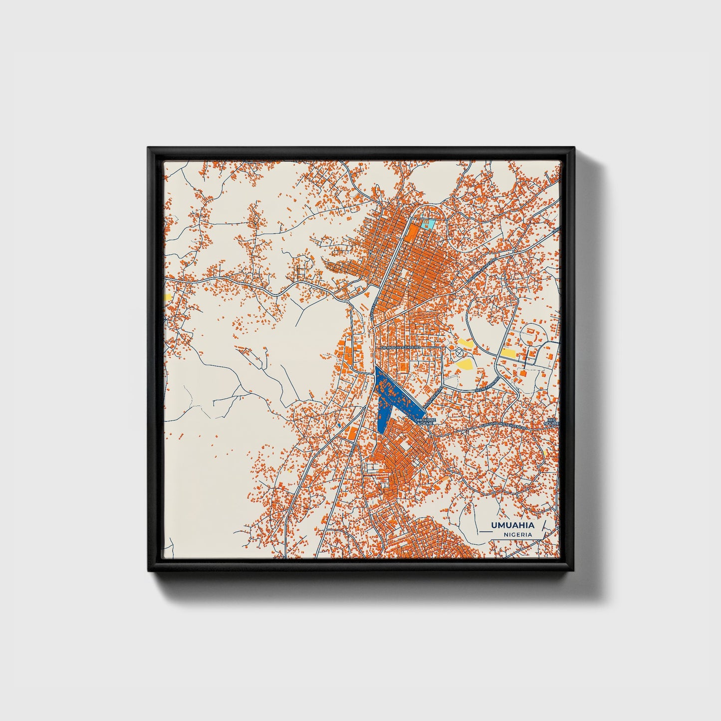 Umuahia Nigeria Colorful City Map Canvas Print • Black Framed
