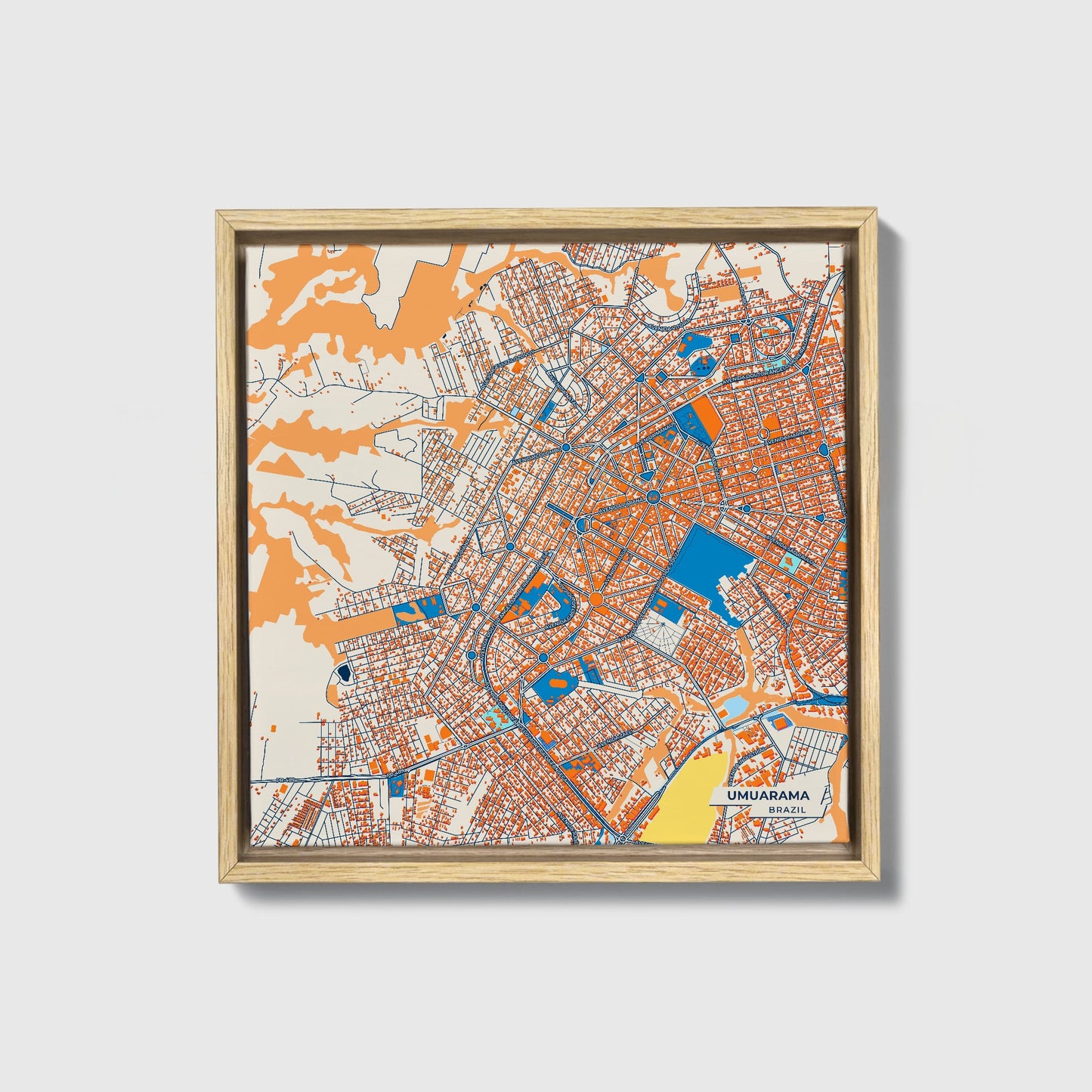 Umuarama Brazil Colorful City Map Canvas Print • Natural Wooden Framed