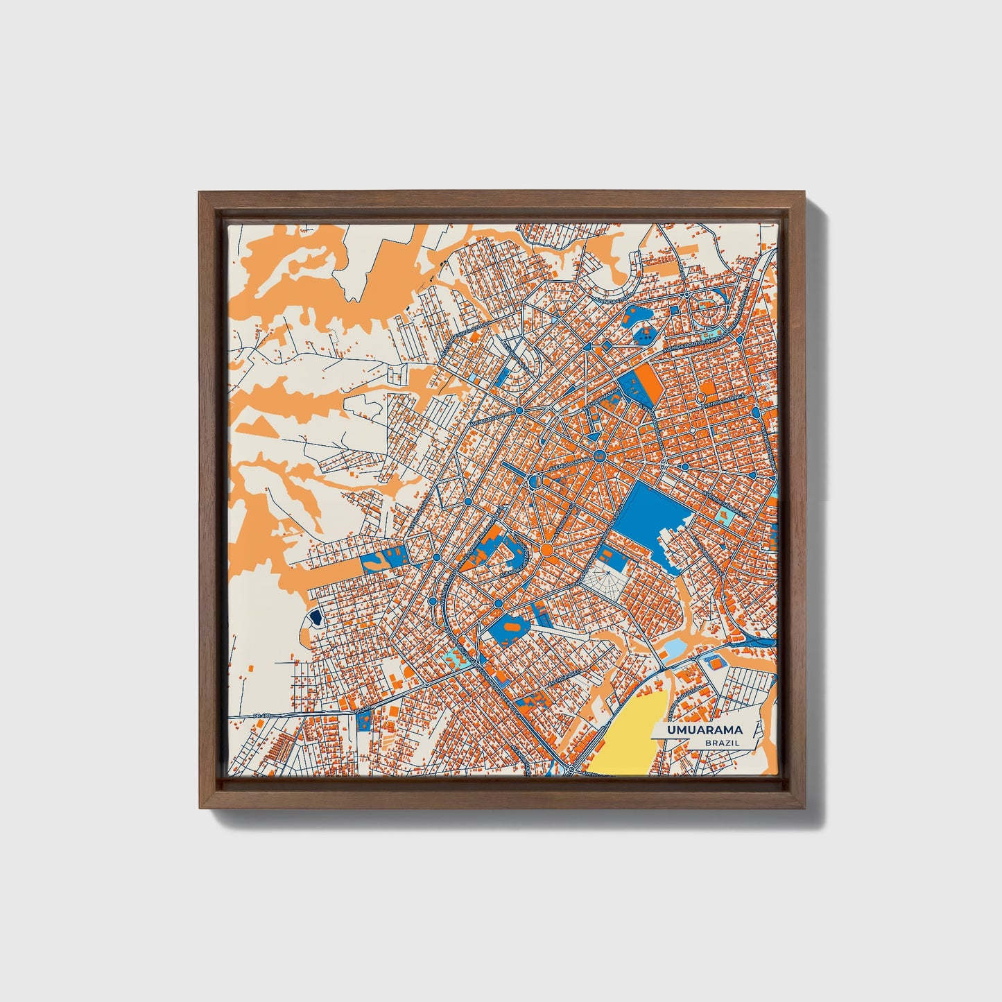 Umuarama Brazil Colorful City Map Canvas Print • Dark Wooden Framed