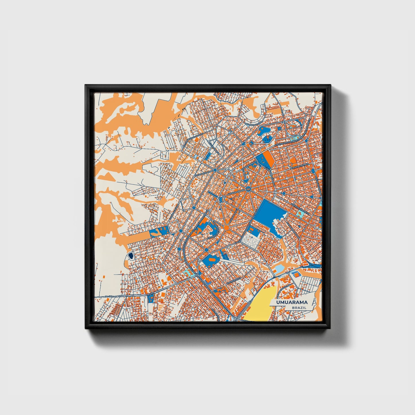 Umuarama Brazil Colorful City Map Canvas Print • Black Framed