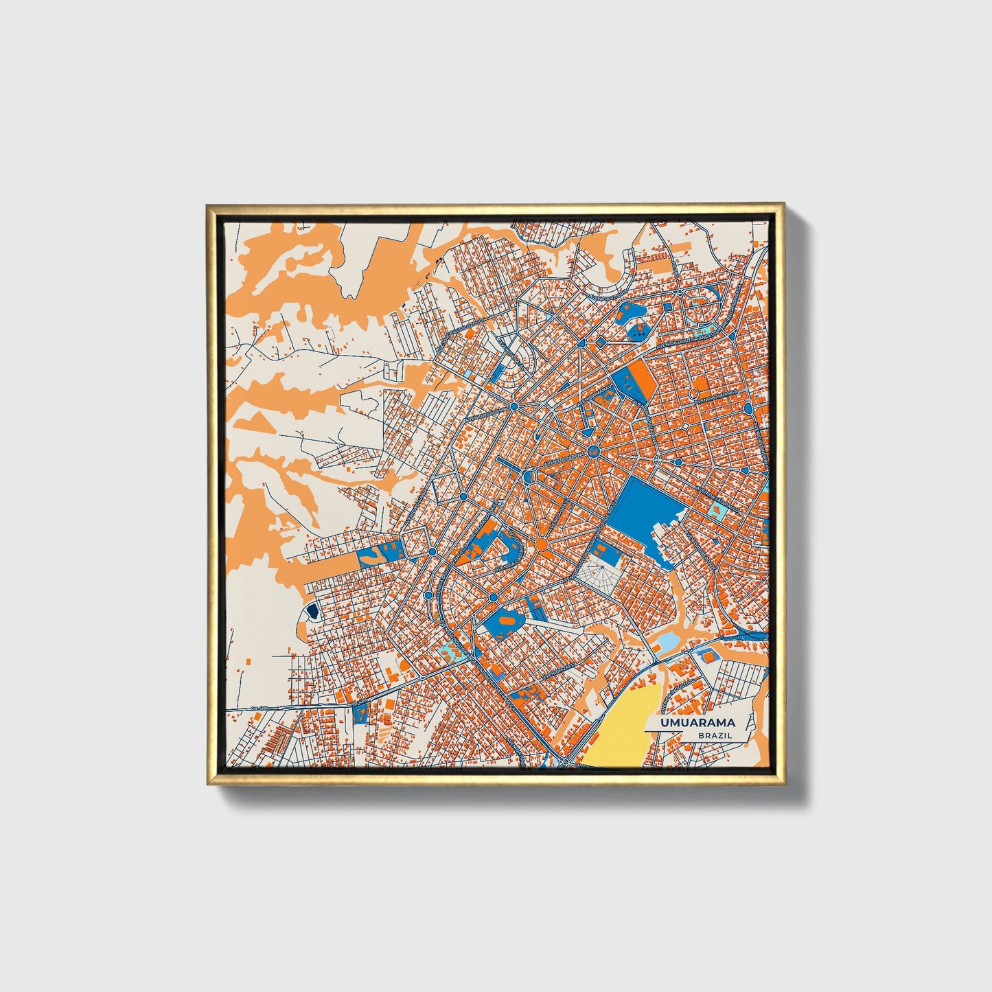 Umuarama Brazil Colorful City Map Canvas Print • Gold Framed