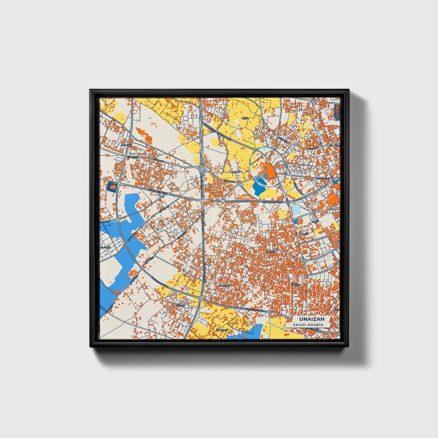 Unaizah Saudi Arabia Colorful City Map Canvas Print • Black Framed