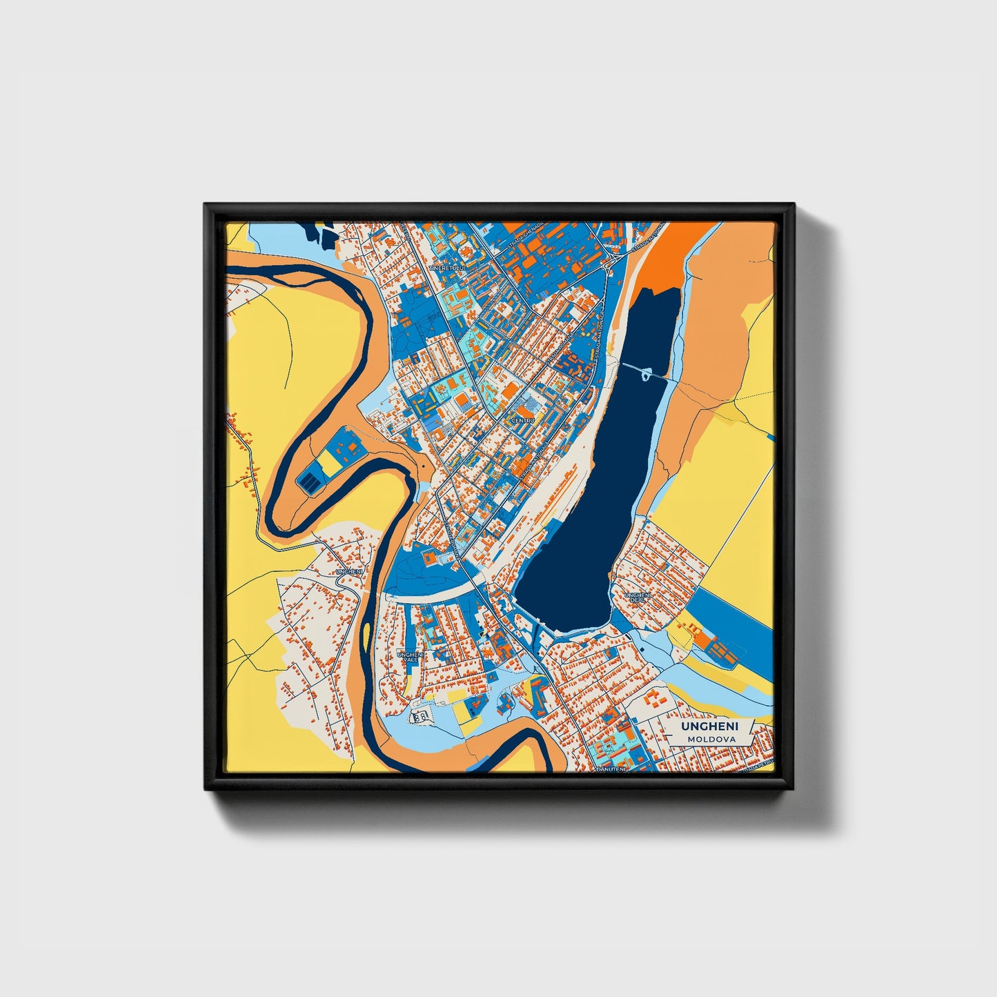 Ungheni Moldova Colorful City Map Canvas Print • Black Framed