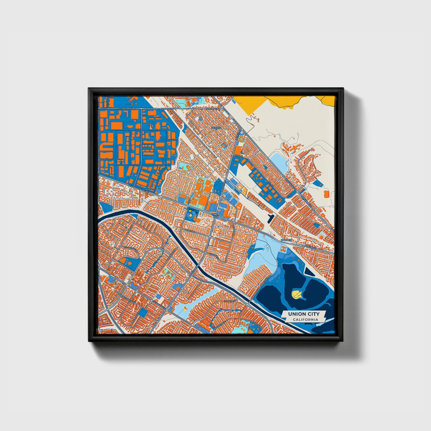 Union City California Colorful City Map Canvas Print • Black Framed