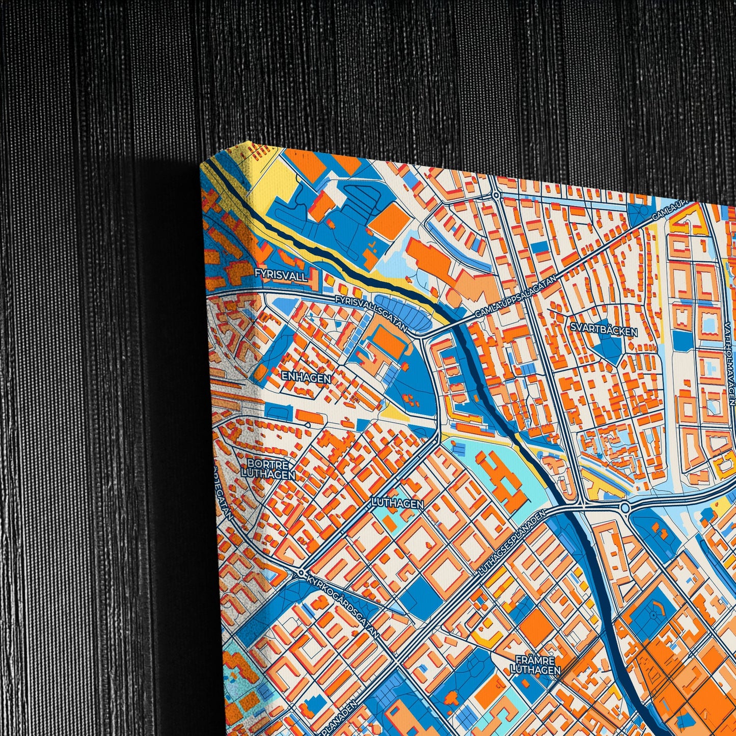 Uppsala Sweden Colorful City Map Canvas Print Detail