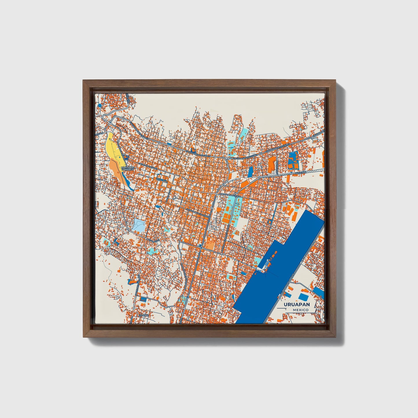 Uruapan Mexico Colorful City Map Canvas Print • Dark Wooden Framed
