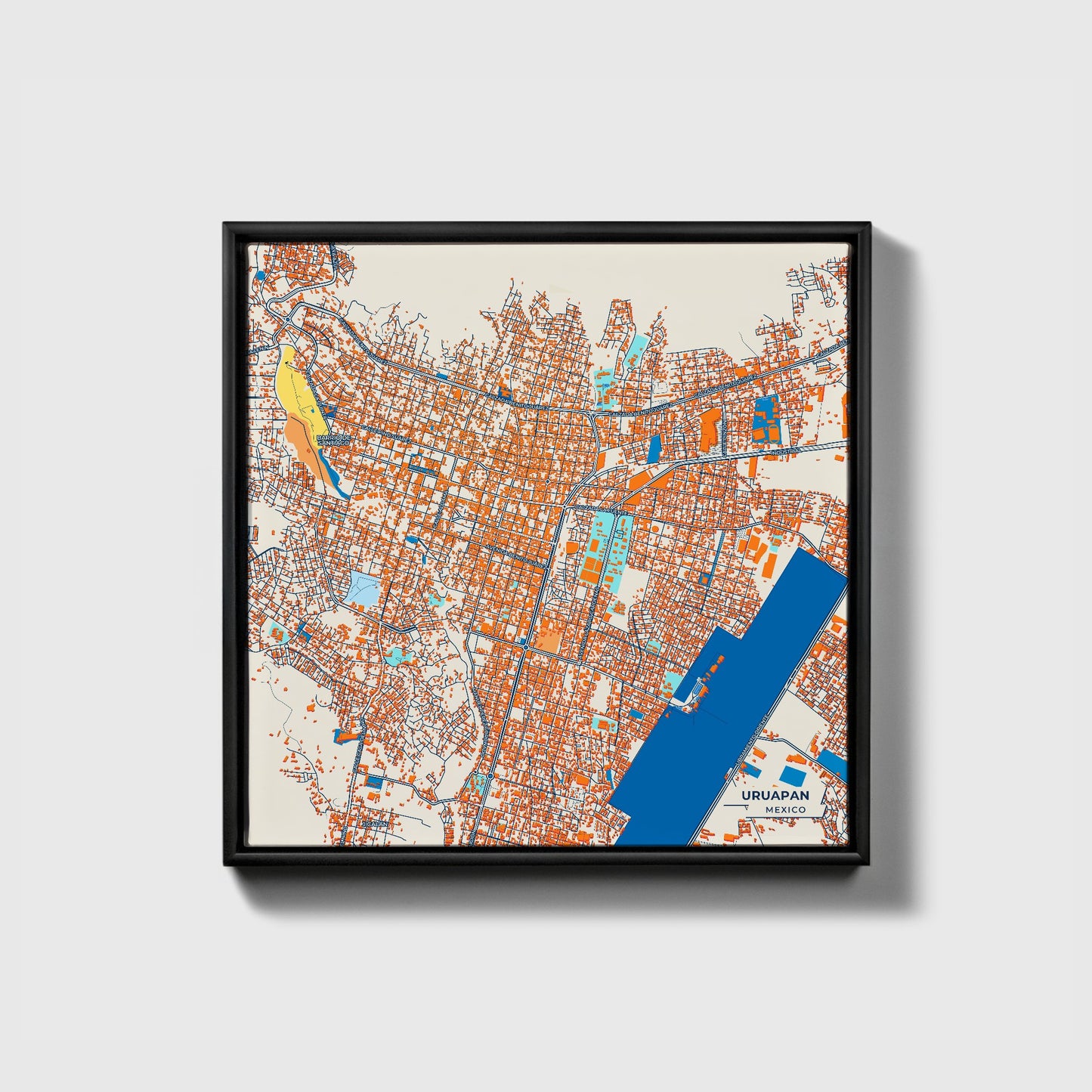 Uruapan Mexico Colorful City Map Canvas Print • Black Framed