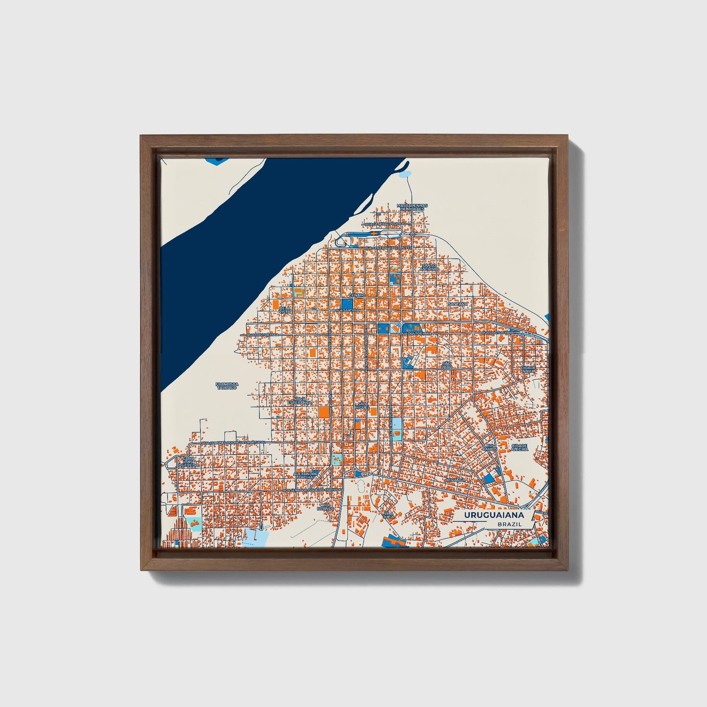 Uruguaiana Brazil Colorful City Map Canvas Print • Dark Wooden Framed