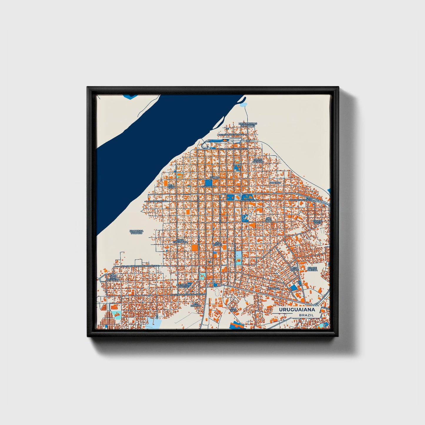 Uruguaiana Brazil Colorful City Map Canvas Print • Black Framed