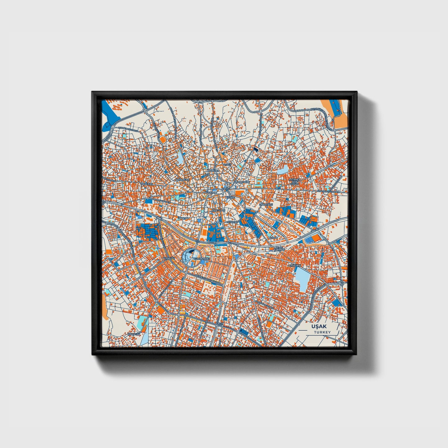 Uşak Turkey Colorful City Map Canvas Print • Black Framed