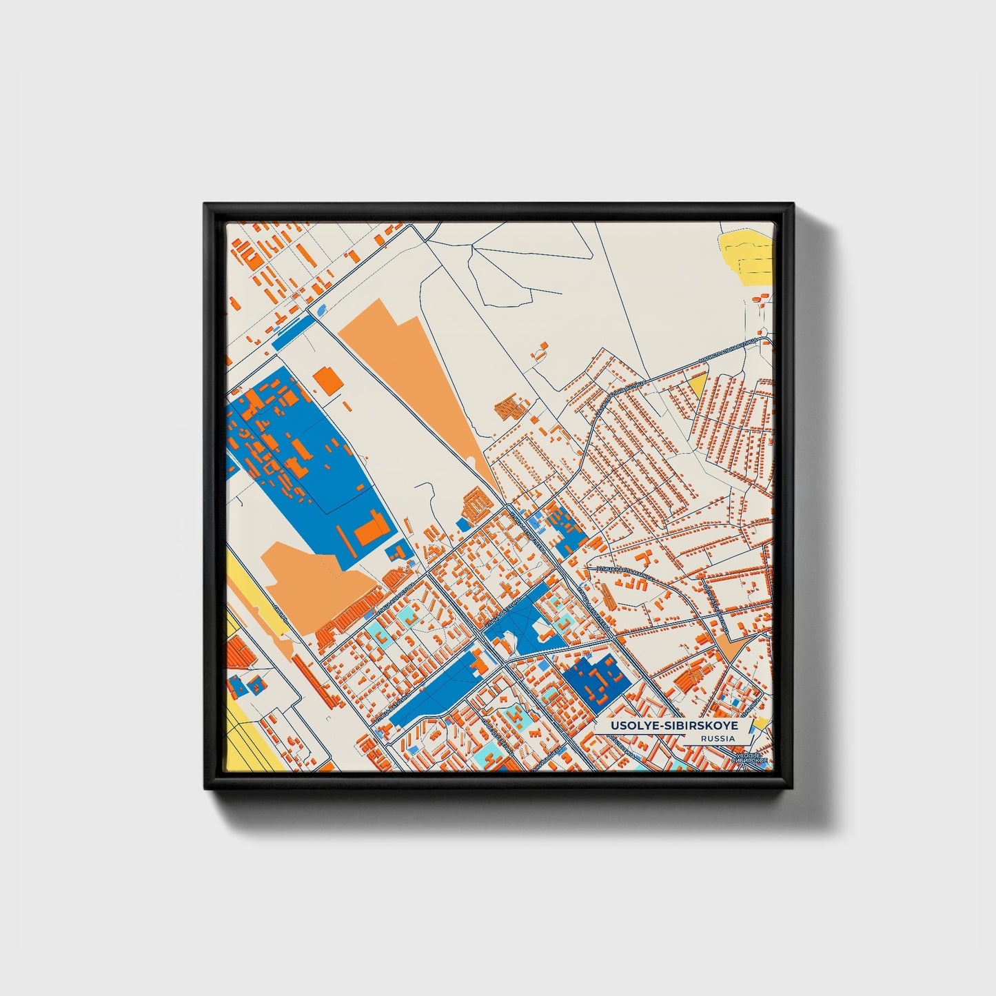 Усолье-Сибирское Russia Colorful City Map Canvas Print • Black Framed