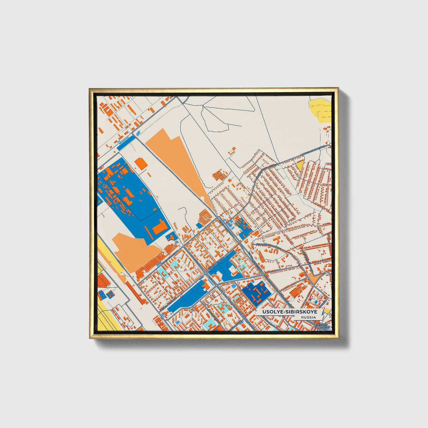 Усолье-Сибирское Russia Colorful City Map Canvas Print • Gold Framed