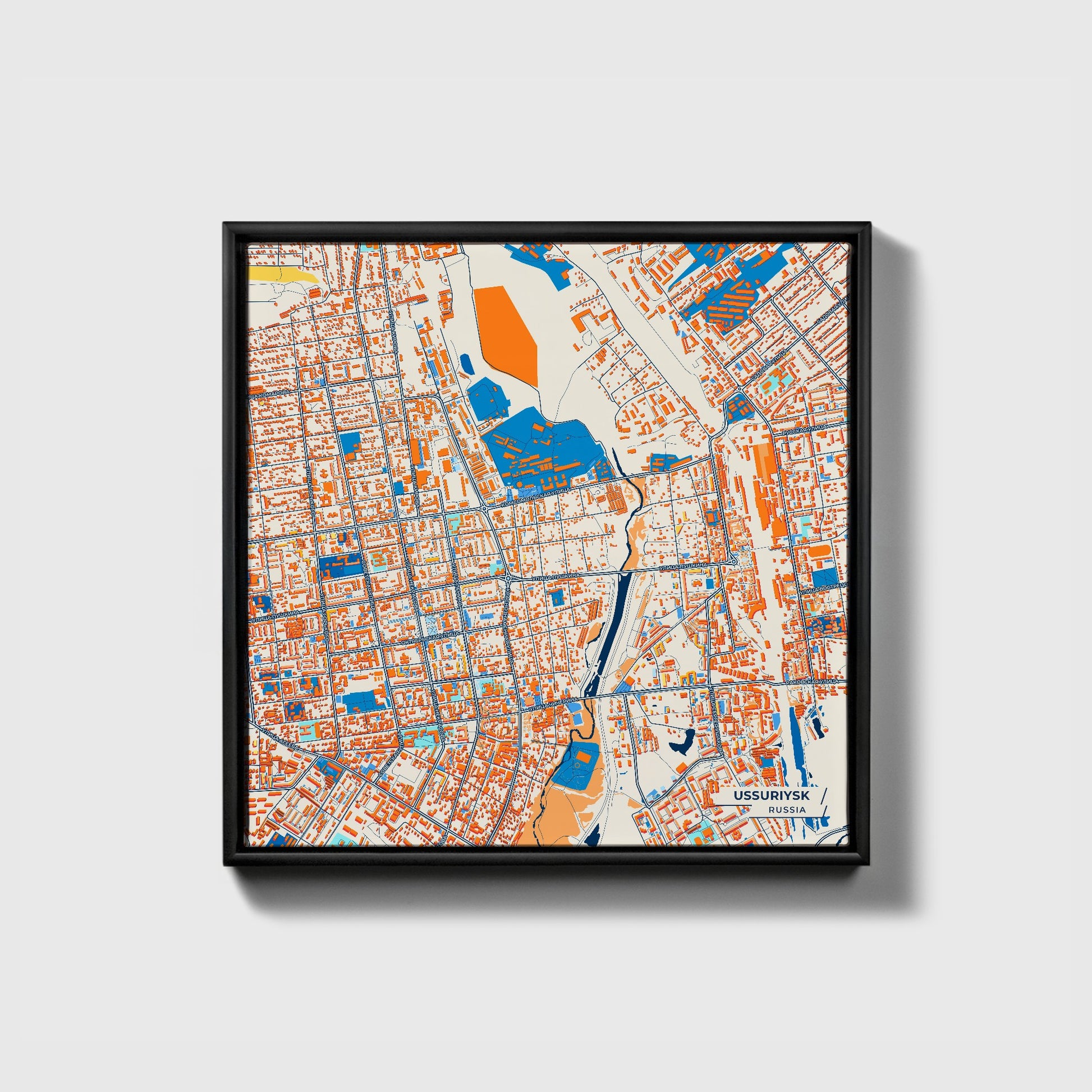Уссурийске Russia Colorful City Map Canvas Print • Black Framed