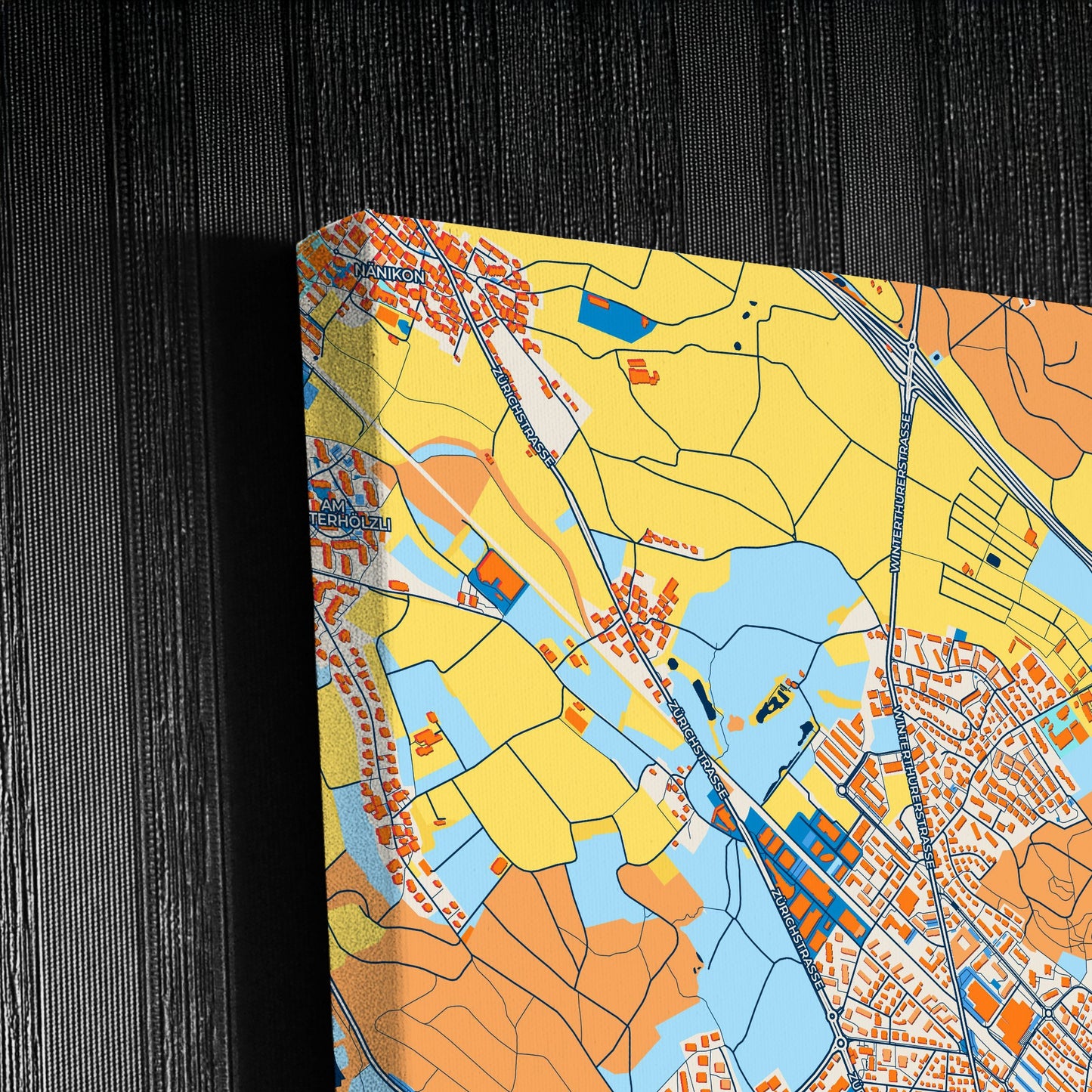 Uster Switzerland Colorful City Map Canvas Print Detail