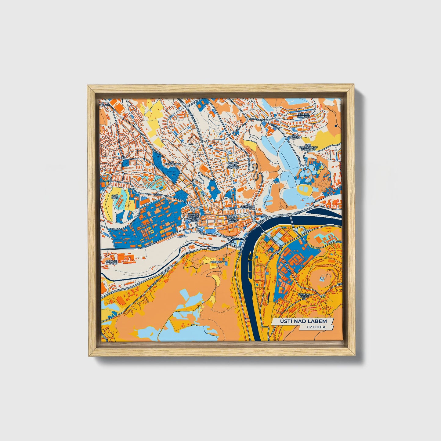 Ústínadlabem Czechia Colorful City Map Canvas Print • Natural Wooden Framed