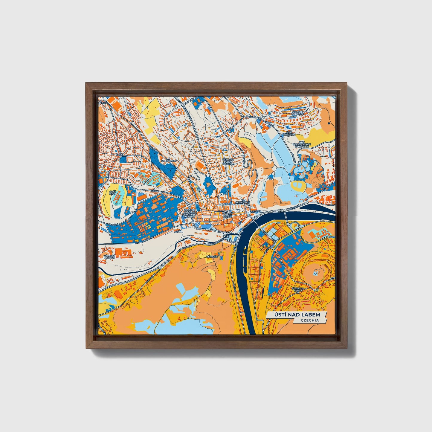 Ústínadlabem Czechia Colorful City Map Canvas Print • Dark Wooden Framed